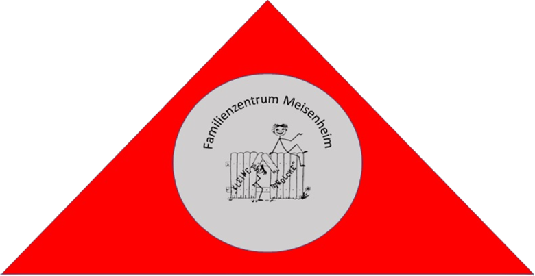 Logo des Familienzentrums der Stadt Meisenheim zeigt das Logo der Familienzentren des Landkreises Bad Kreuznach, eine stilistische Darstellung unterschiedlich großer Personen vor dem Hintergund dreier Häuser, innerhalb eines roten Hausdaches mit der Aufschrift Familienzentrum Meisenheim.