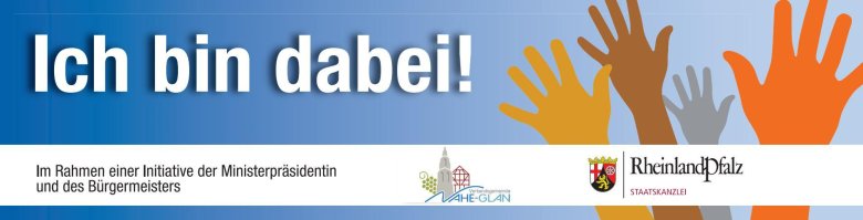 Logo der "Ich-bin-dabei-Initiative" zum Ehrenamt der Staatskanzlei Rheinland-Pfalz und Verbandsgemeinde Nahe-Glan